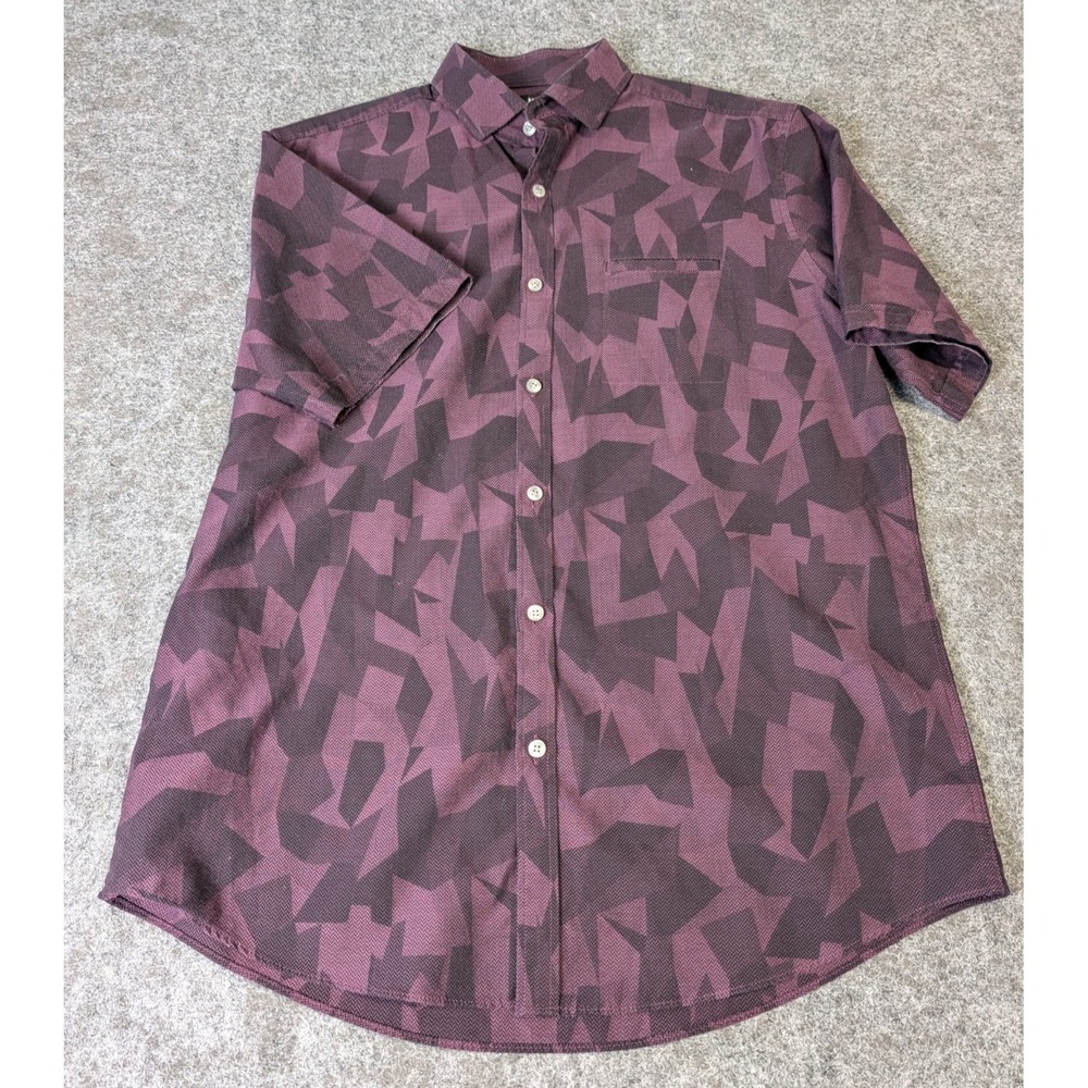 Murano Shirt Men's L Button Up Plum Short Sleeve 100% Cotton